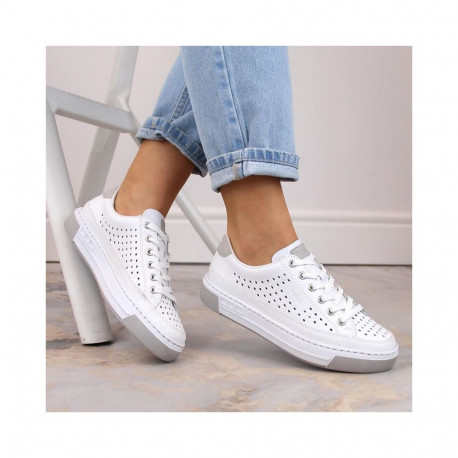Rieker W RKR642 openwork leather shoes white (41)