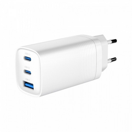 Product Title: 65W GaN Fast Wall Charger - 3-Port (2x USB-C, 1x USB-A) Power Delive