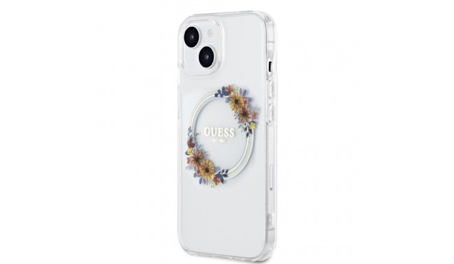Guess PC|TPU Flowers Ring Glossy Logo MagSafe Kaane iPhone 13 läbipaistev