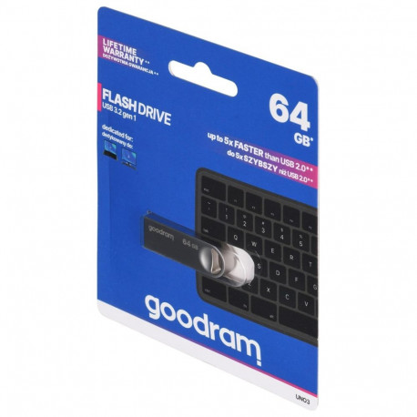 Goodram USB UNO3-0640S0R11 USB mälupulk 64 GB USB Type-A 3.2 Gen 1 (3.1 Gen 1) hõbedane