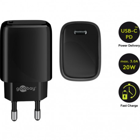 goobay goobay Power and charge adapter 230V USB-C PD (Fast charge) 20W,  black