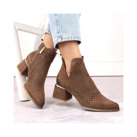 Suede high-heeled ankle boots Potocki W WOL213B brown (38)