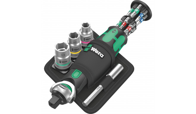 Wera 8009 Zyklop Pocket Set 2, 18-piece, bit set (black/green, reversible ratchet for 3/8, 1/4)