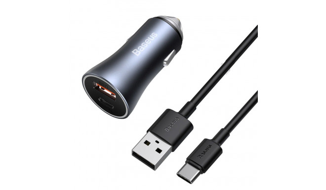 Auto kiirlaadija 40 W 12–24 V USB + USB-C QC4.0 SCP FCP AFC koos USB-C 1 m kaabliga, tumehall