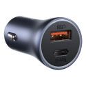 Car Quick Charger 40W 12-24V USB + USB-C QC4.0 SCP FCP AFC with USB-C 1m Cable , Dark Gray