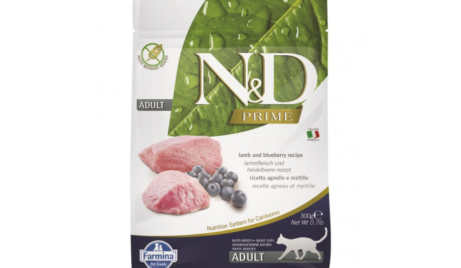 FARMINA N&D Prime Cat lambaliha ja mustikaga täiskasvanud kuiv kassitoit 300 g