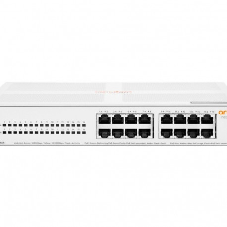The Aruba Instant On 1430 16G Class4 PoE 124W Switch (R8R48A) is an unmanaged, plug