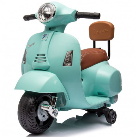 Vespa akutoitega motoroller õmblustega ökonahast istme ja seljatoega, türkiissinine