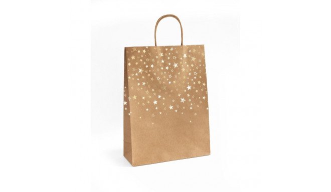 Kinkekott Kraft Gold Stars 33x10x24cm