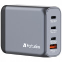 USB-laadija seinapesasse Verbatim GaN, 2xUSB-C 100W, 1xUSB-C 65W (PD3.0), USB-A Qualcomm QuickCharge
