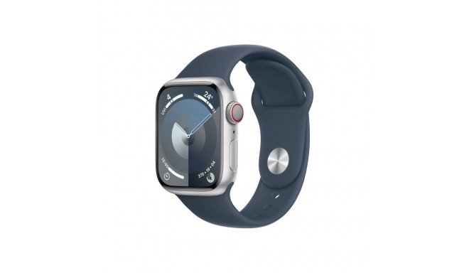 Apple Watch Series9 GPS + Cellular 41mm Silver Aluminium Case with Storm Blue Sport Band - S/M