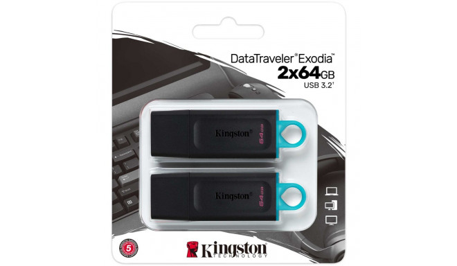 "STICK 64GB USB 3.2 Kingston DataTraveler Exodia 2-Pack Black/Teal"