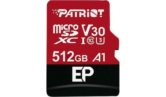 Patriot EP Series MicroSDXC 512 GB Class 10 UHS-I/U3 A1 V30 Card (PEF512GEP31MCX)