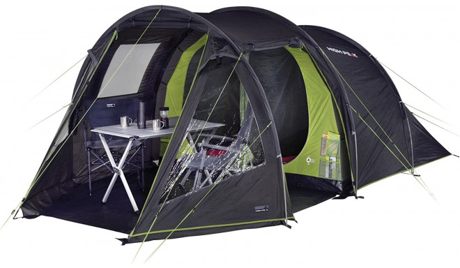 High Peak Family Tunnel Tent Paxos 4 (dark grey/green, model 2023, with porch for luggage)