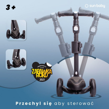 Flash 3-ühes tasakaaluratas, tõukeratas ja rula LED-ratastega, must