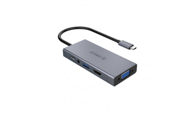 Orico 5-in-1 adapteri Hub, HDMI 4K + USB 3.0 + VGA + AUX + USB-C PD 60W