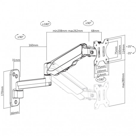Techly 102864 Uchwyt ścienny TV LED/LCD 17"-32", na sprężynie gazowej, do 8 kg