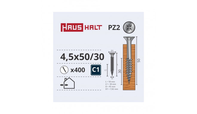 CHIPBOARD SCREW 4.5X50/30 WHITE ZP (400)