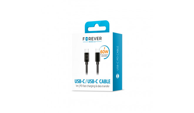 Forever cable USB-C - USB-C 1,0 m 60W black