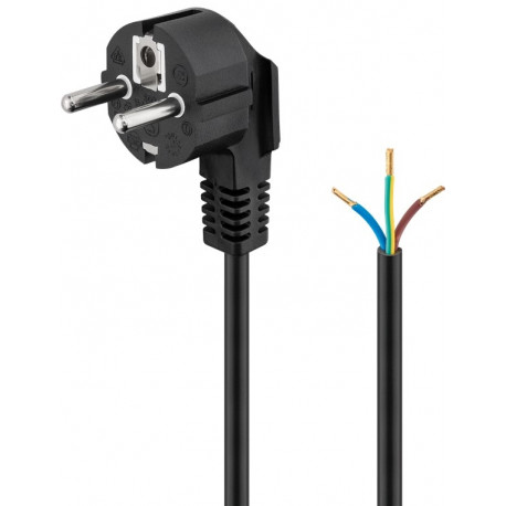 220V Toitekaabel 2.0, must, CEE 7/7 - lahtise otsaga