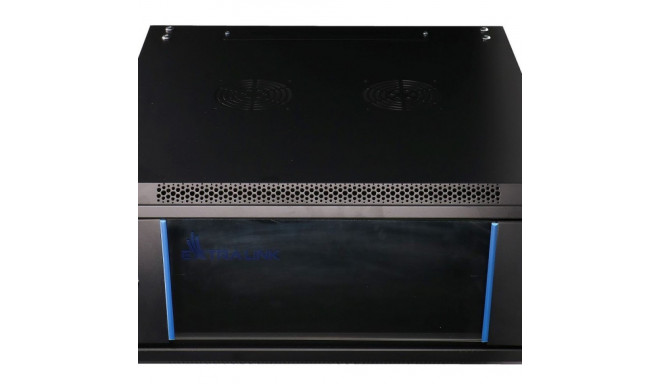 Wall cabinet 4U 600x600 black glass door