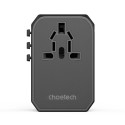 Choetech PD6045 USB-C USB-A 45W GaN cestovní nabíječka se zástrčkami US EU UK AU – černá