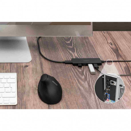 DIGITUS USB 3.0, Hub 4-Port, Slim Line with 120cm cable with USB-C adapter