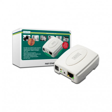 DIGITUS Ethernet print server, 1x USB 2.0 port, 1x LAN port