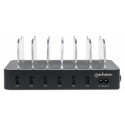 Manhattan Charging Station, 6x USB-A Ports, Outputs: 6x 2.4A, Smart IC, LED Indicator Lights, Black,