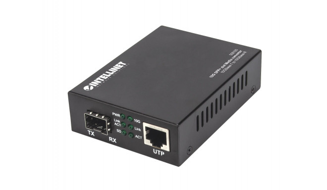 Intellinet 10GBase-T to 10GBase-R Media Converter, 1 x 10 GB SFP+ Slot, 1 x 10GB RJ45 Port