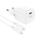 Acefast A77 Mini PD 30W GaN nástěnná nabíječka + USB-C kabel - bílá