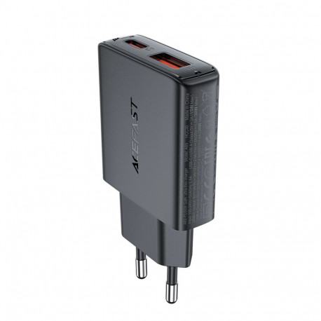Acefast A69 PD 30W GaN USB-A USB-C ultra slim wall charger - black