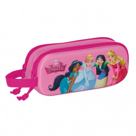 Kahe tõmblukuga pliiatsikarp Disney Princess Roosa 21 x 8 x 6 cm 3D