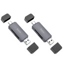 HOCO card reader 2in1 USB A + Type C 2.0 metal gray