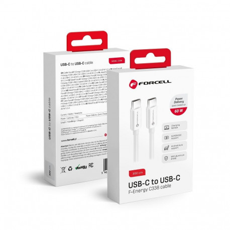 Cable USB C to USB C Forcell F-Energy QC4.0 PD 3A 60W 3 m C338 white