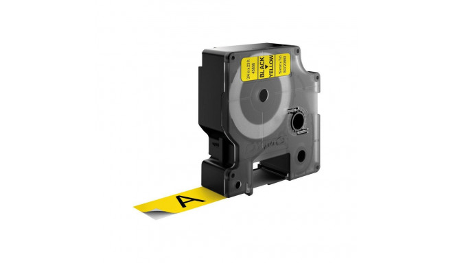 Kleepkirjalint Dymo 19mm x7m, Black/Yellow D1 Tape 45808 must/kollasel