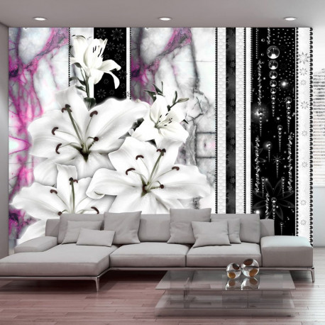 Fototapeet - Crying lilies on purple marble - 150x105