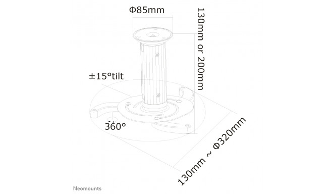 Newstar projector ceiling mount 8-15cm 15kg, white