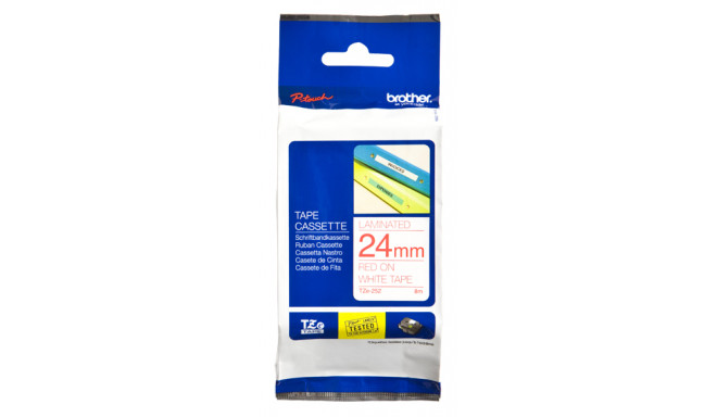 BROTHER TZE-252 RED ON WHITE LABELLING TAPE – 24MM WIDE