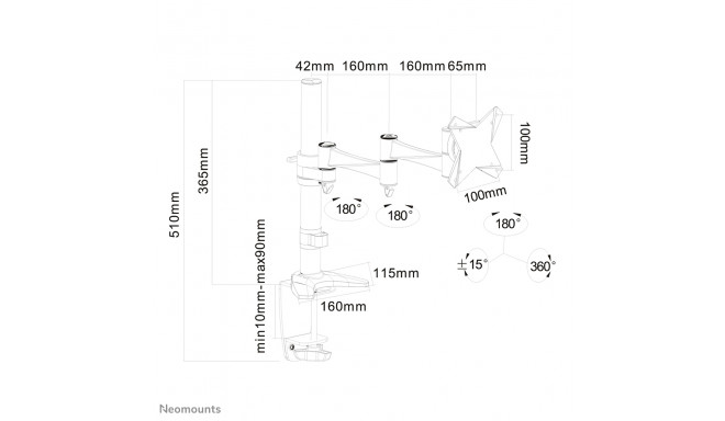 NEWSTAR FLAT SCREEN DESK MOUNT (CLAMP/GROMMET) 10-30" WHITE