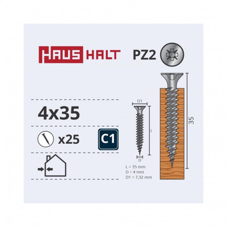 CHIPBOARD SCREW 4.0X35 WHT ZP 25PCS G1