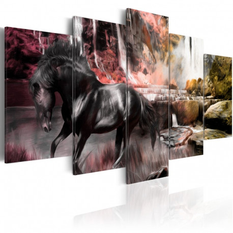 Seinapilt - Black horse on crimson sky background - 100x50