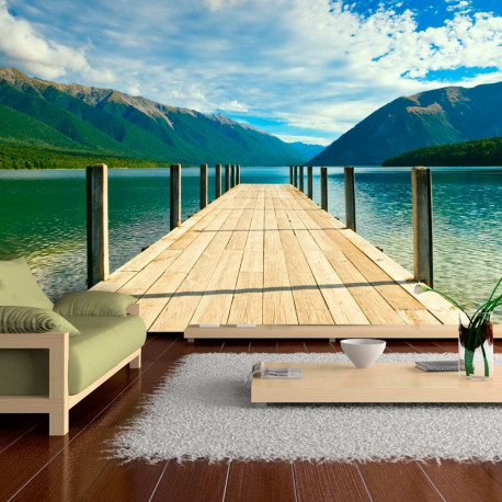 Fototapeet - Mountain lake bridge - 450x270