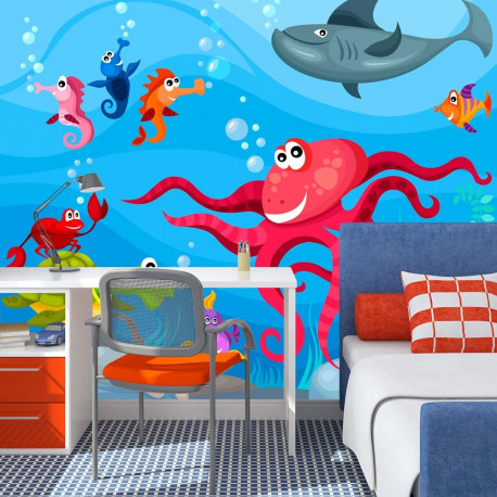 Fototapeet - Octopus and shark - 250x193