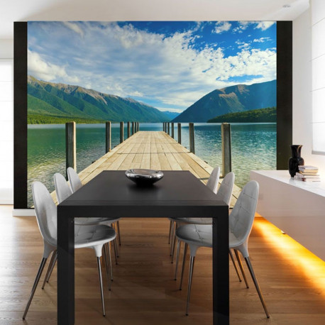Fototapeet - Mountain lake bridge - 350x270