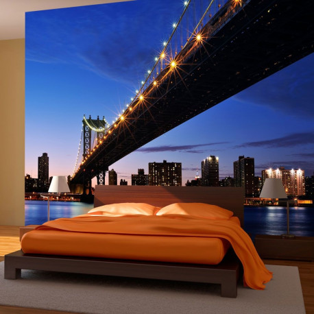 Fototapeet - Manhattan Bridge illuminated at night - 250x193