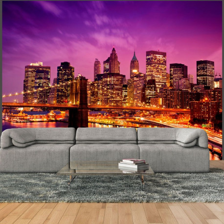 Fototapeet - Manhattan and Brooklyn Bridge by night - 400x309