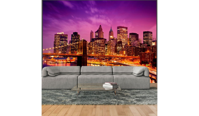 Fototapeet - Manhattan and Brooklyn Bridge by night - 350x270