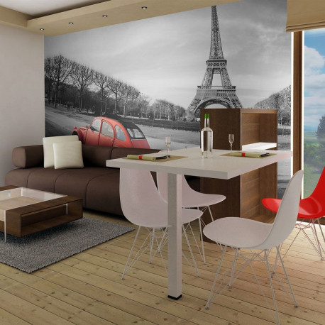 Fototapeet - Eiffel Tower and red car - 300x231