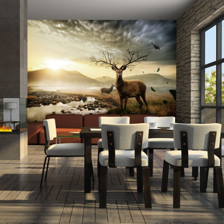 Fototapeet - Deers by mountain stream - 350x270